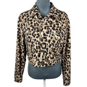 Reformation Leopard Print Jean Jacket Sz Small Tan/Black Cropped Trucker Denim